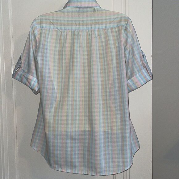 Vtg 70s Miss Personality pastel checked smock blouse - Picture 6 of 7